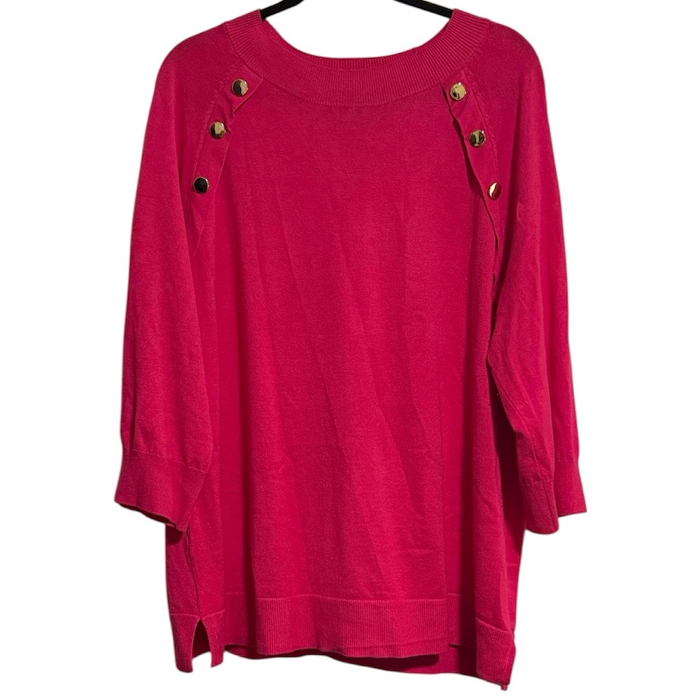 ☀️ Lane Bryant Hot Pink Sweater with Gold Button Detail